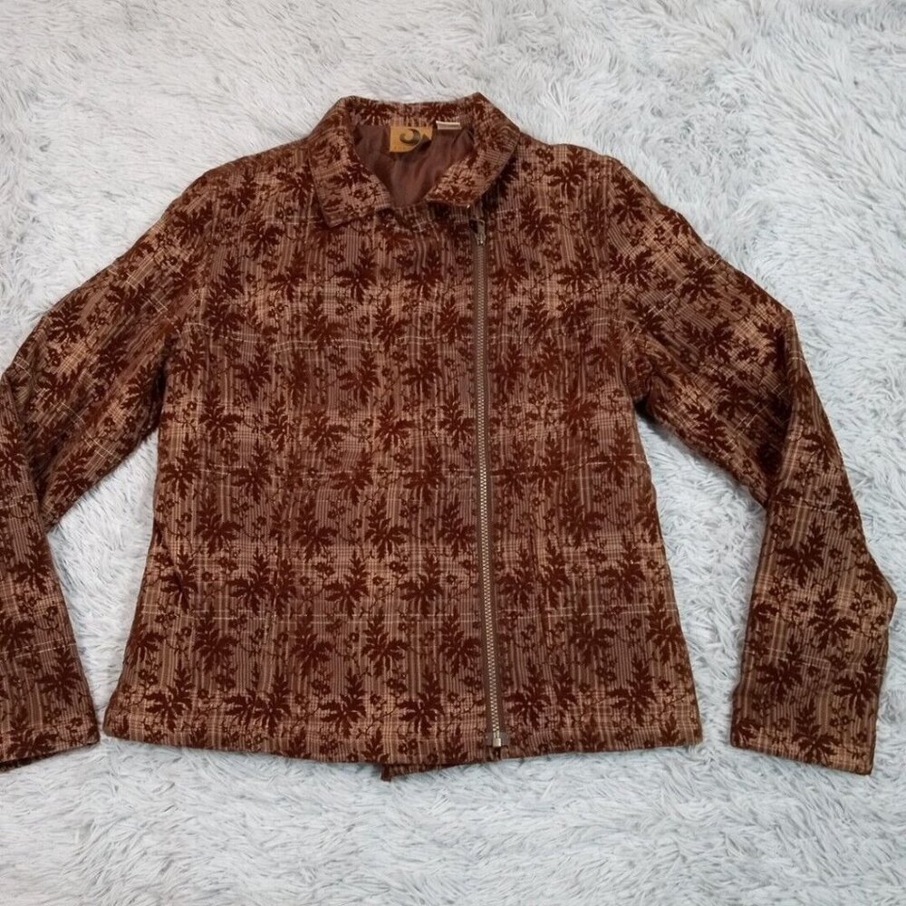 Tsunami Womens Jacket Brown L Full Zip‎  Pockets Floral Paisley Moto Lined